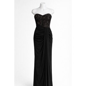 Betsy & Adam Gown Womens 2 Black Lace Corset Sequin Ruched Formal Evening Dress
